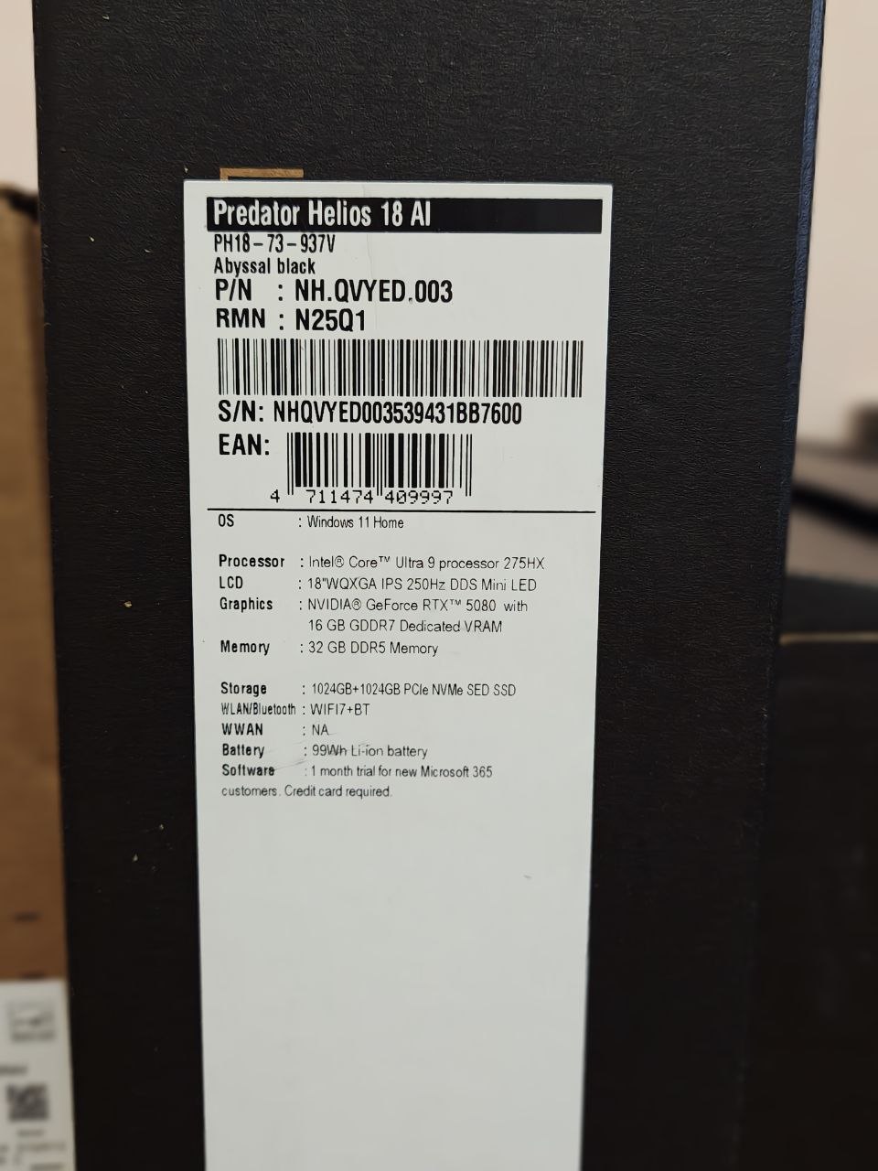 Acer Predator Helios 18 AI QHD 250Hz RTX 5080/U9 275HX/32GB/2TB Win. 11 - Зображення 2